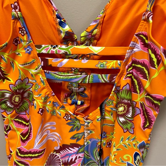 BCBGMAXAZRIA Tropical Print Orange Swimsuit 🩱 Sz M NWT One Piece - Picture 9 of 10
